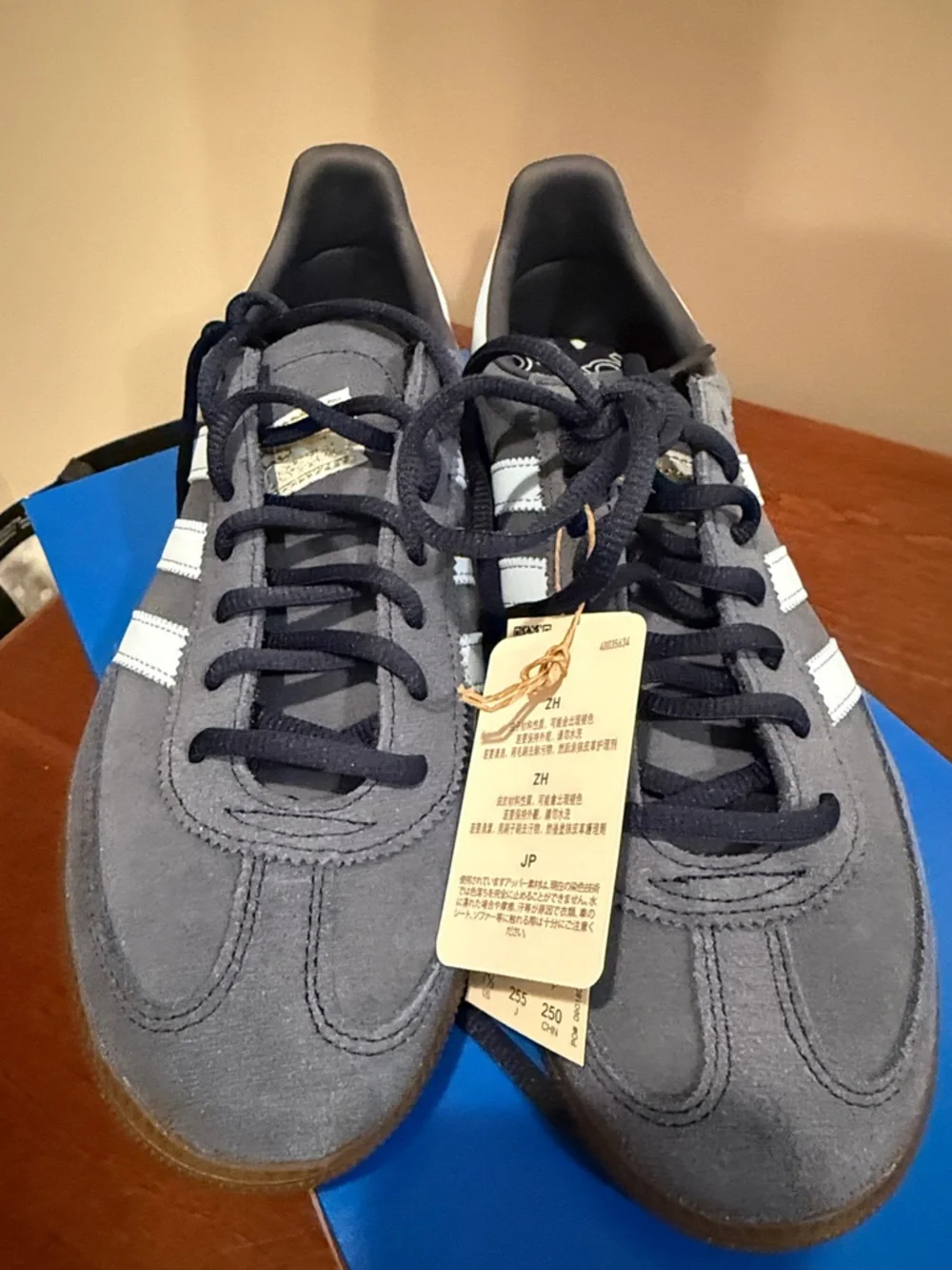 Adidas Handball Spezial Blue Suede Casual Sneakers with Light Blue Stripes - Picture 4 of 9